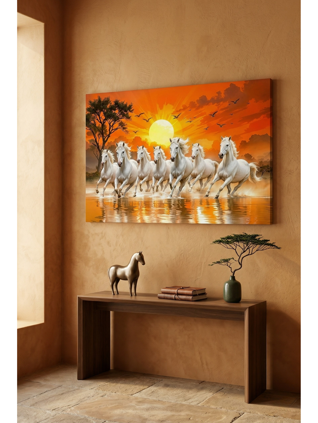 7 Running White Horses — Surya Dev Sunrise Vastu Art
