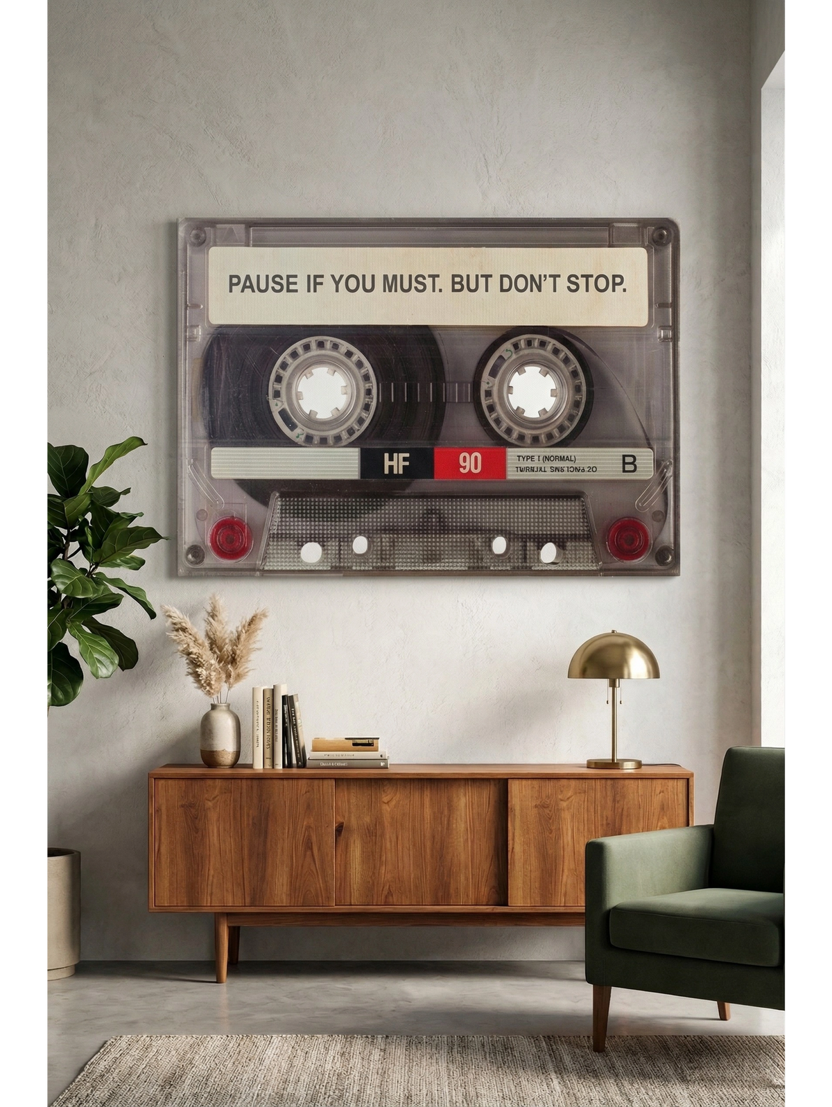 Pause If You Must But Don't Stop — Retro Cassette Tape Art